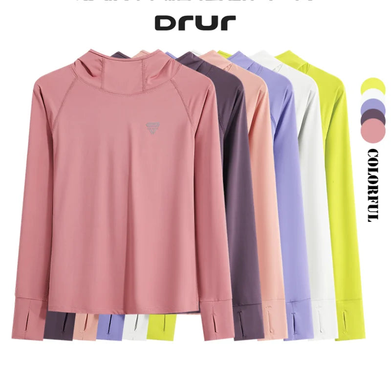 DRUR Women’s Long Sleeve Hooded Yoga Shirt