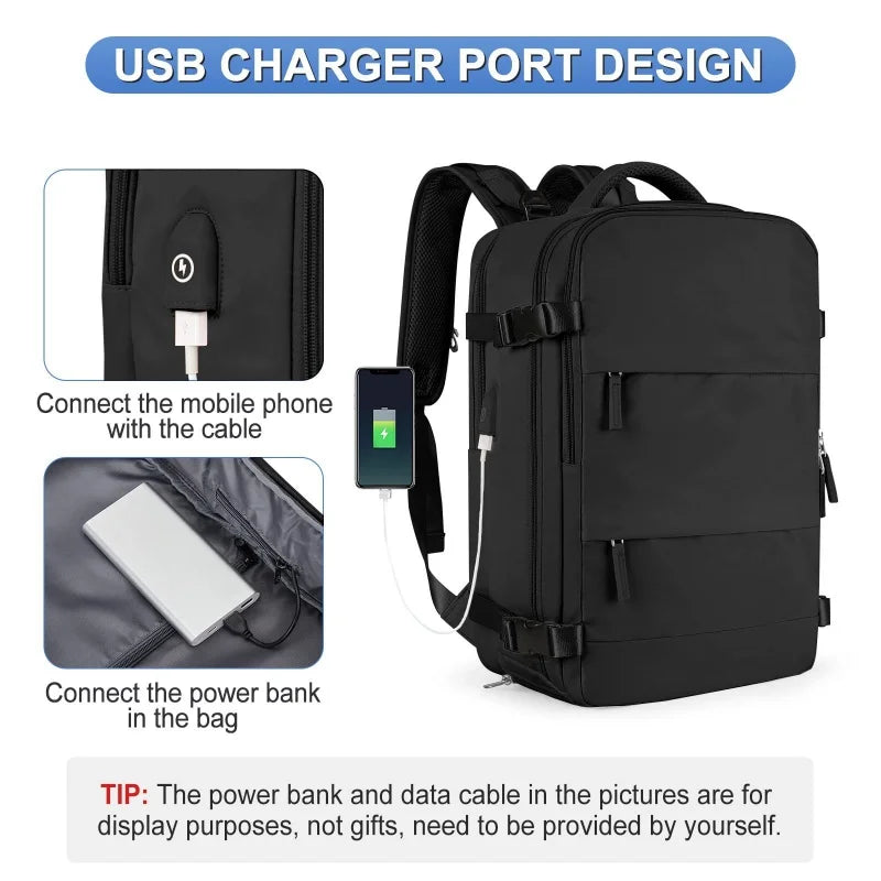 Men's large capacity travel backpack USB charging, multiple compartments