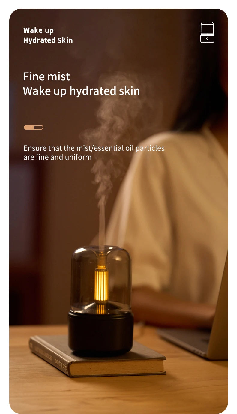 Candlelight Mini Aroma Diffuser USB Air Humidifier Essential Oil Night Light Cold Mist Maker Sprayer for Home Gift