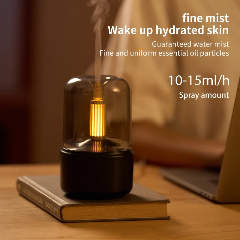 Candlelight Mini Aroma Diffuser USB Air Humidifier Essential Oil Night Light Cold Mist Maker Sprayer for Home Gift
