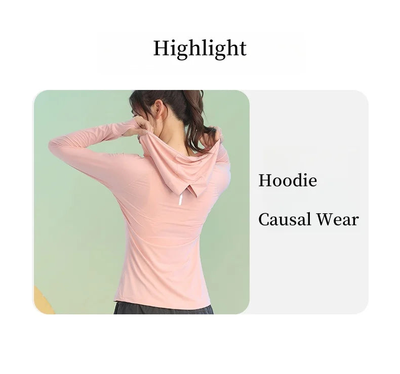 DRUR Women’s Long Sleeve Hooded Yoga Shirt