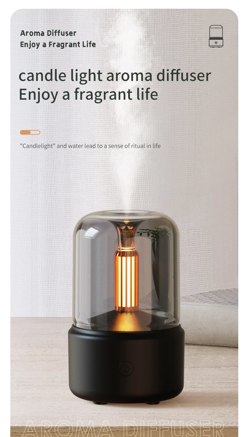 Candlelight Mini Aroma Diffuser USB Air Humidifier Essential Oil Night Light Cold Mist Maker Sprayer for Home Gift