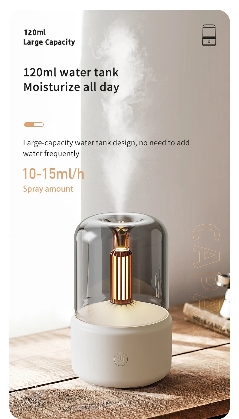Candlelight Mini Aroma Diffuser USB Air Humidifier Essential Oil Night Light Cold Mist Maker Sprayer for Home Gift