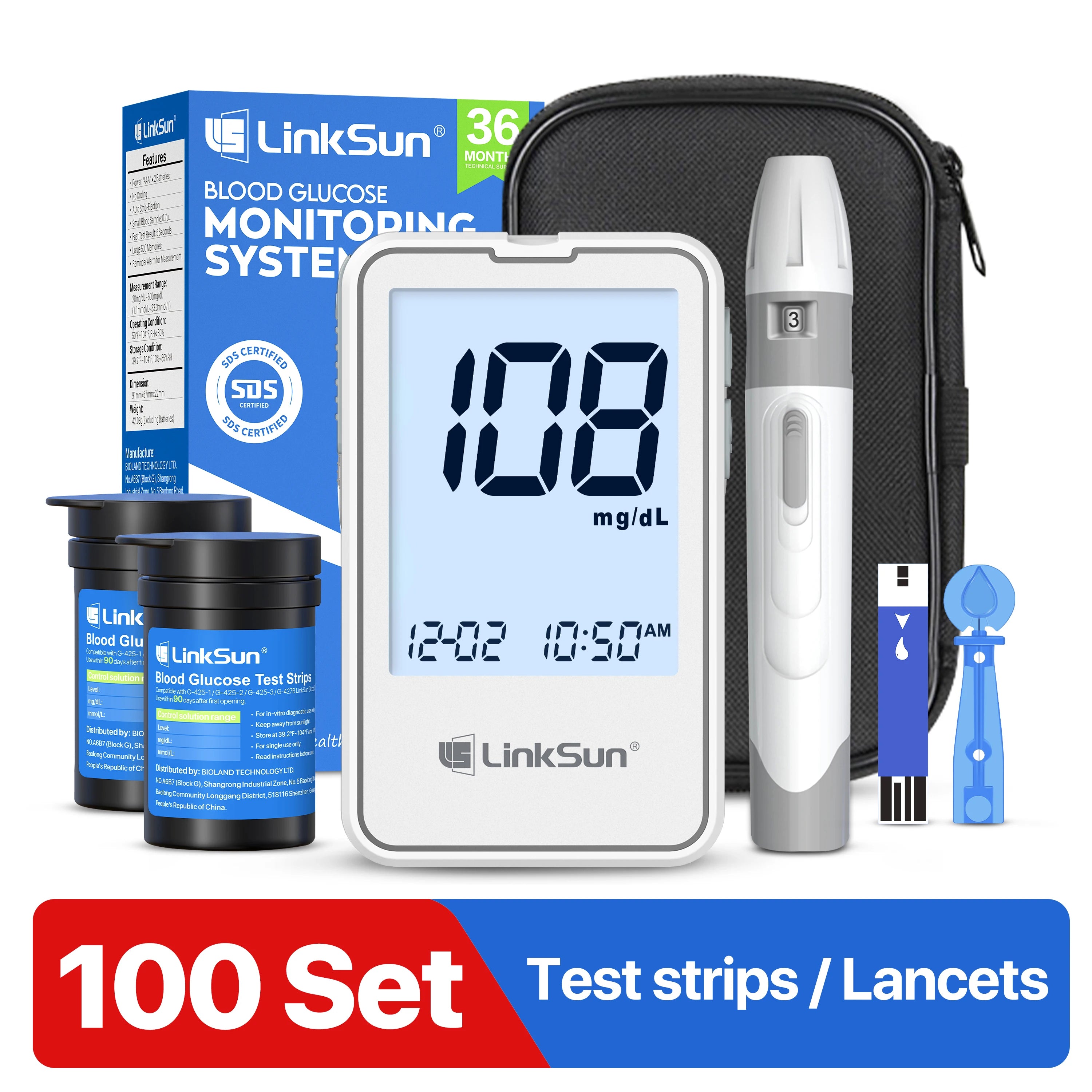 Linksun Blood Glucose Meter G-425-2 50/100 Test Strips