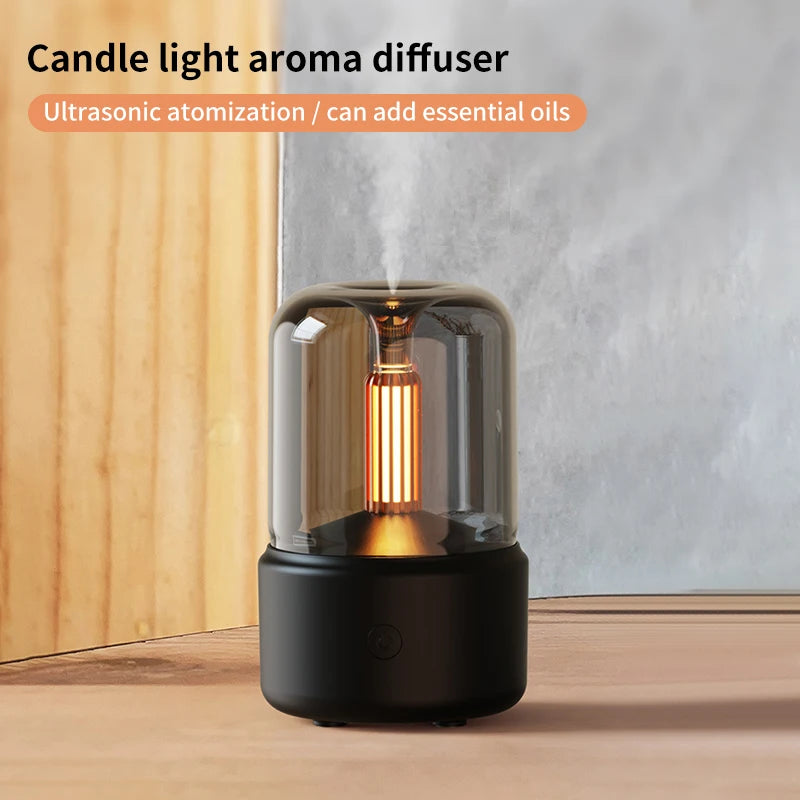 Candlelight Mini Aroma Diffuser USB Air Humidifier Essential Oil Night Light Cold Mist Maker Sprayer for Home Gift