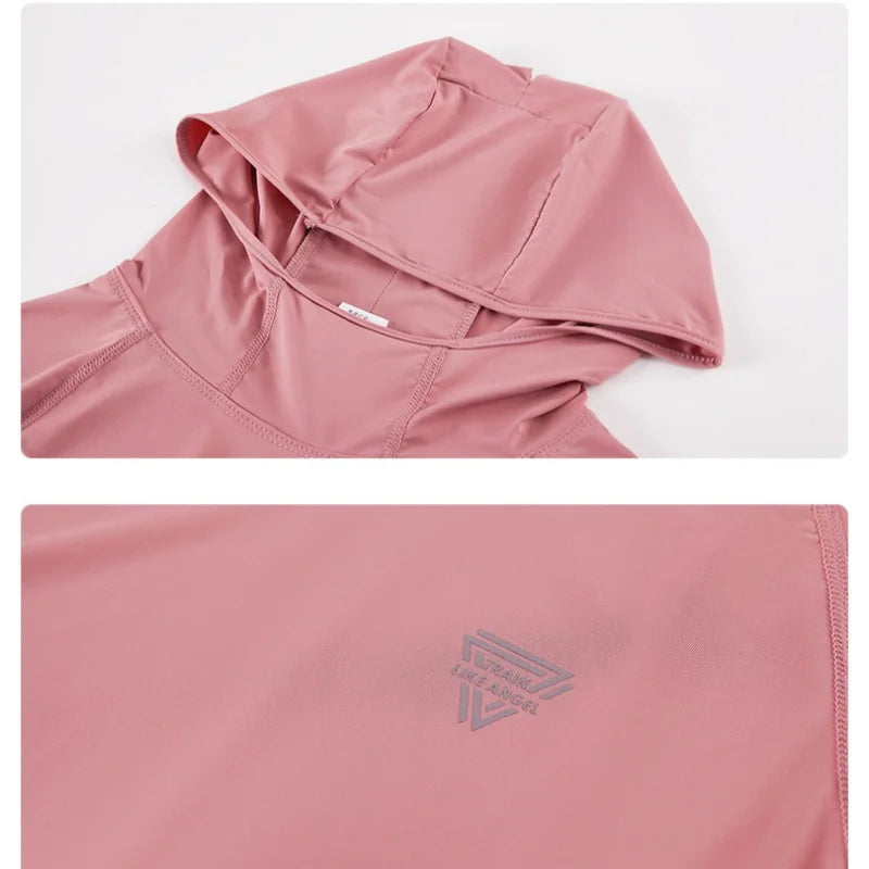 DRUR Women’s Long Sleeve Hooded Yoga Shirt