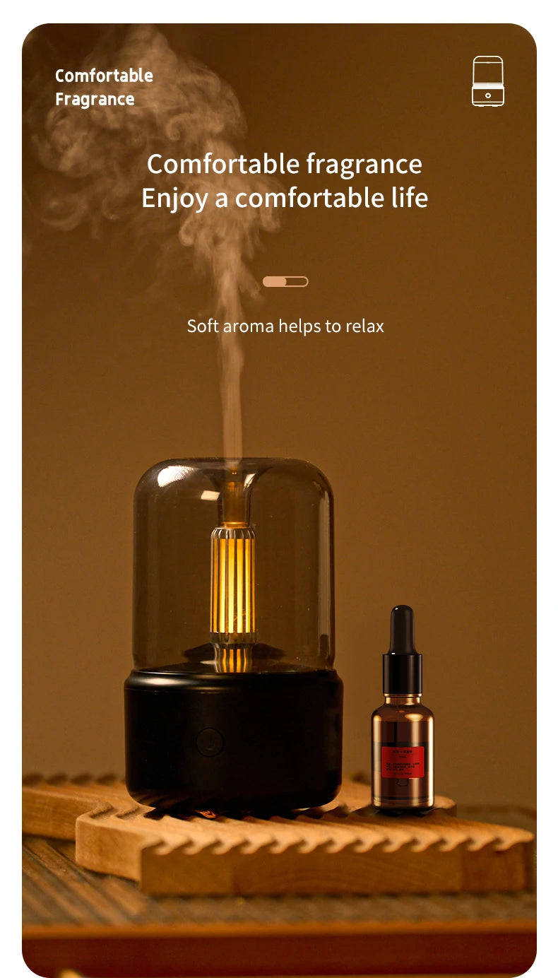 Candlelight Mini Aroma Diffuser USB Air Humidifier Essential Oil Night Light Cold Mist Maker Sprayer for Home Gift