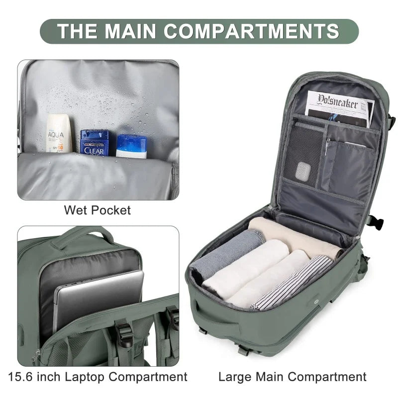 Men's large capacity travel backpack USB charging, multiple compartments