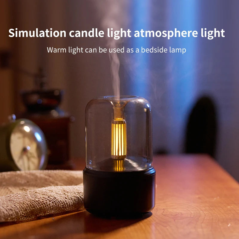 Candlelight Mini Aroma Diffuser USB Air Humidifier Essential Oil Night Light Cold Mist Maker Sprayer for Home Gift