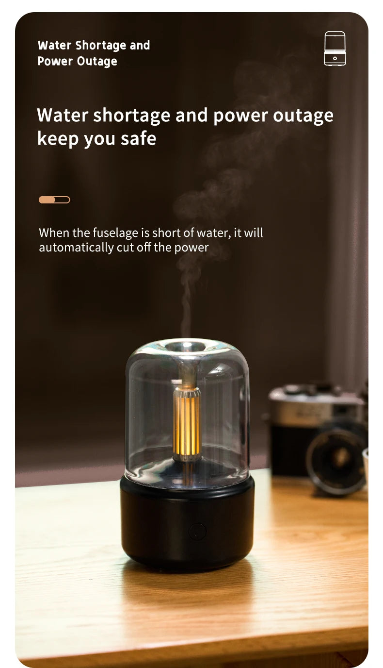 Candlelight Mini Aroma Diffuser USB Air Humidifier Essential Oil Night Light Cold Mist Maker Sprayer for Home Gift
