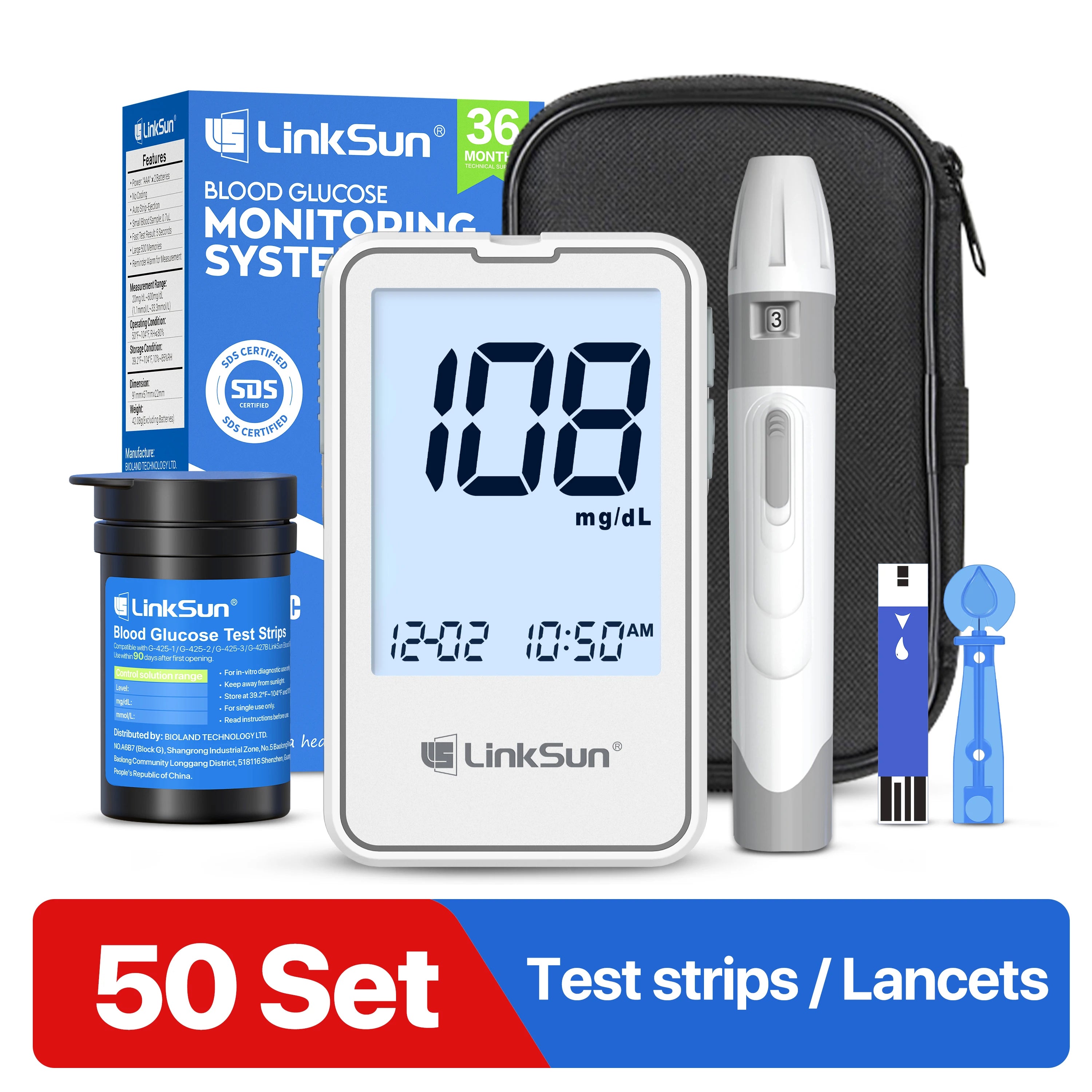 Linksun Blood Glucose Meter G-425-2 50/100 Test Strips
