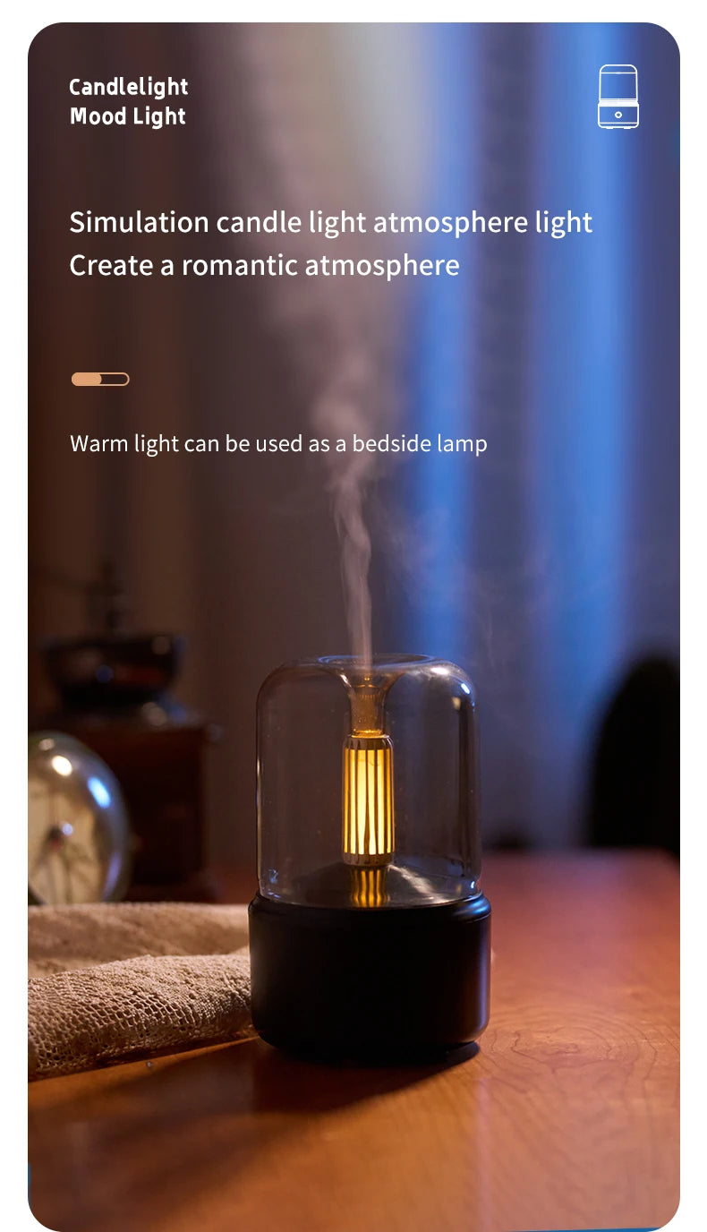 Candlelight Mini Aroma Diffuser USB Air Humidifier Essential Oil Night Light Cold Mist Maker Sprayer for Home Gift